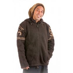 scared-mantra-om-spitzkapuze-wolljacke-strickjacke-gefüttert-schafwolle-nepalwolljacke-nepal-schwarz-moskitoo-india-kult-braun