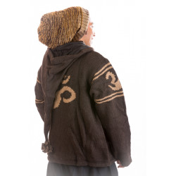 scared-mantra-om-spitzkapuze-wolljacke-strickjacke-gefüttert-schafwolle-nepalwolljacke-nepal-schwarz-moskitoo-india-kult-braun