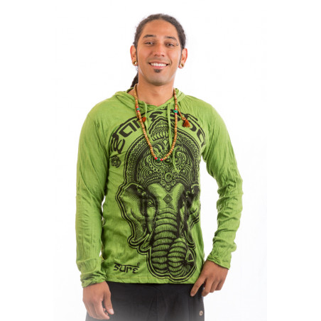 Männer Langarm T-Shirt Kapuze Ganesh Sure Design grün