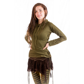 Forest Castle Top Hooded cowl neck top with long sleeves - olive - Moskitoo