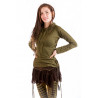 Forest Castle Top Hooded cowl neck top with long sleeves - olive - Moskitoo
