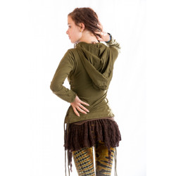 Forest Castle Top Hooded cowl neck top with long sleeves - olive - Moskitoo