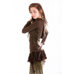 Forest Castle Top Hooded cowl neck top with long sleeves - Brown - Moskitoo