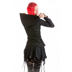 Forest Castle Top Hooded cowl neck top with long sleeves - Black - Moskitoo