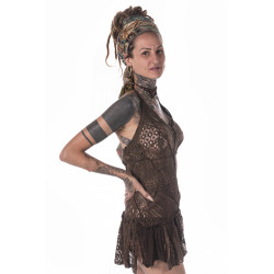 Moskitoo -Psy -Gypsy-Festival Kleid -Braun