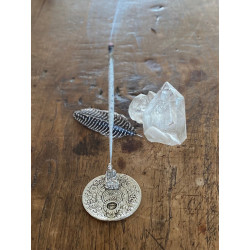 Buddha-rücherstäbchen-halter-kegel-räucherkegel-weissmetall-rund-moskitoo-india-kult
